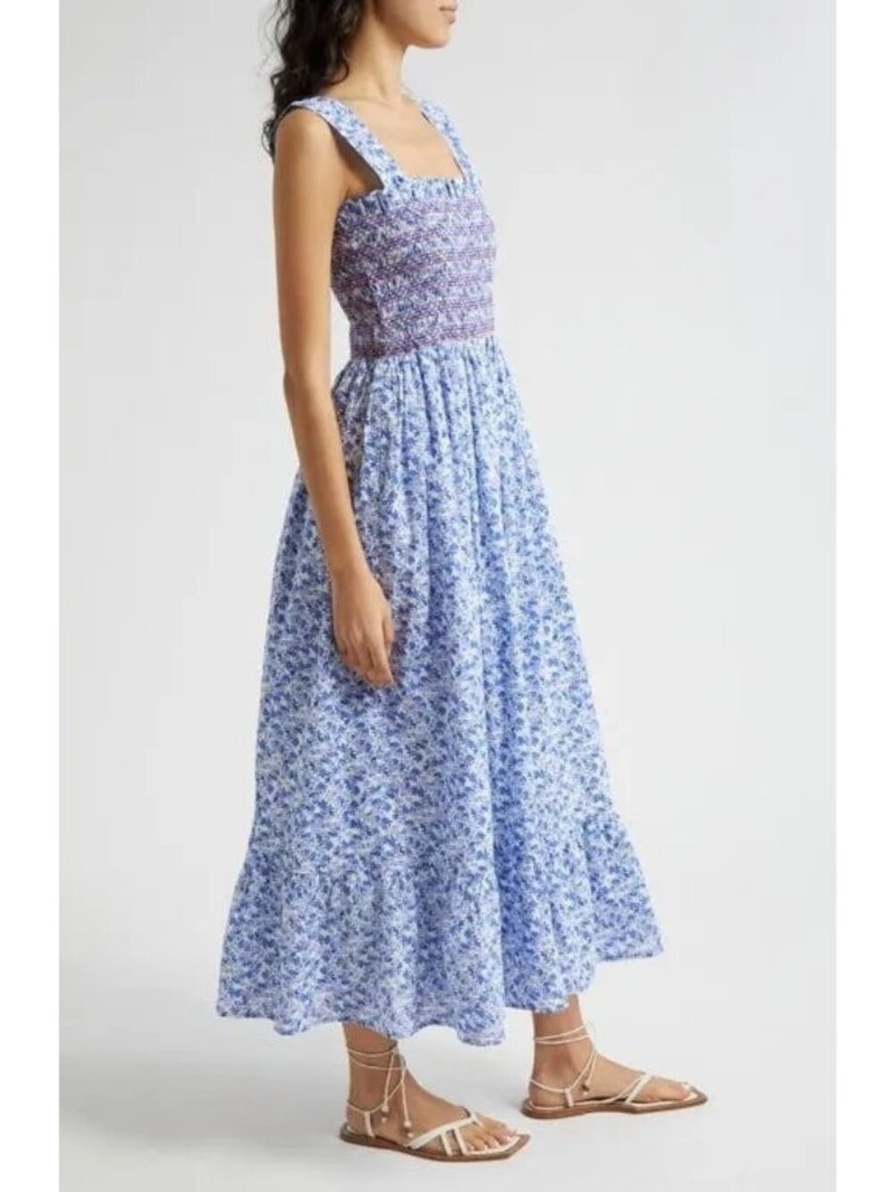 🆕 Mille Garden Smocked Floral Midi Dress Cotton Large 8-10